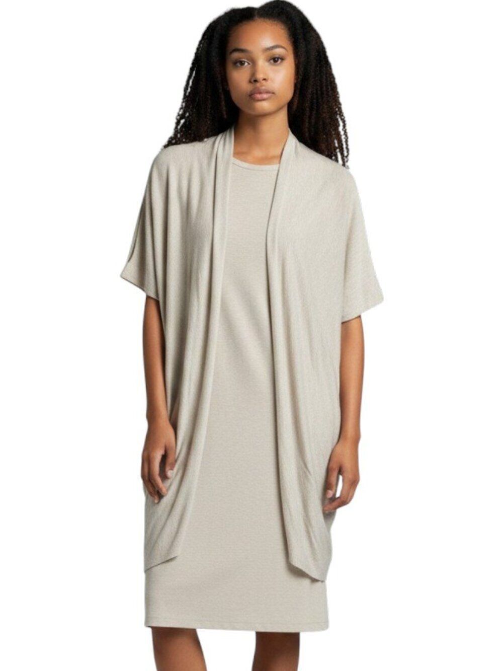 Ted Baker London Open Front Duster Cardigan Beige Knit Short Sleeve Oversized M